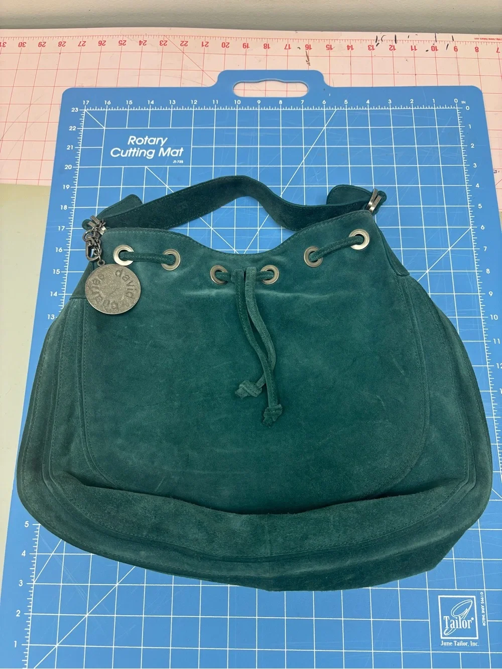 Charles David Teal Suede Drawstring Hobo Bag